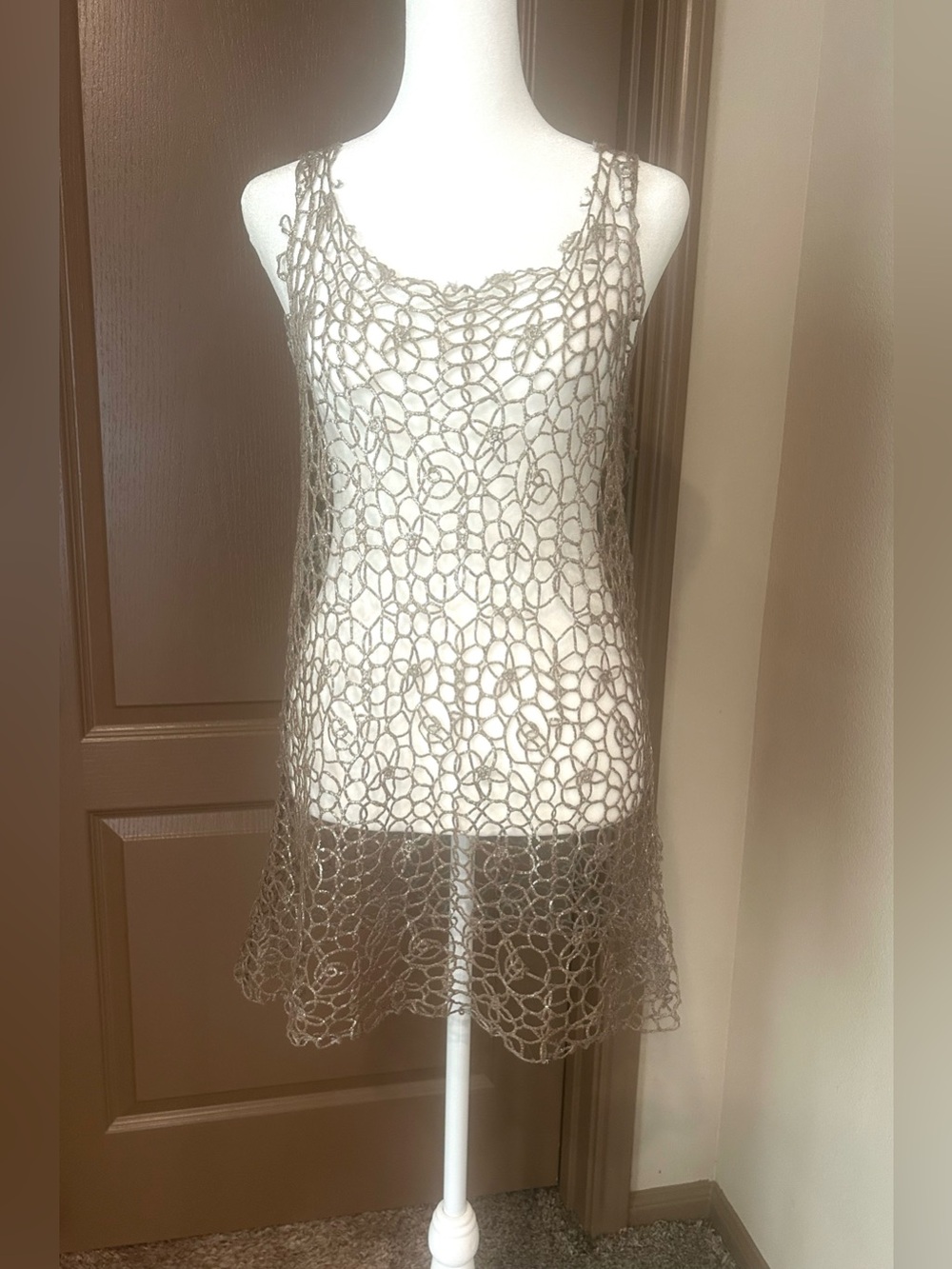 Avant Toi Metallic Gold Laminated Open-Knit Mesh Tank Top M/L